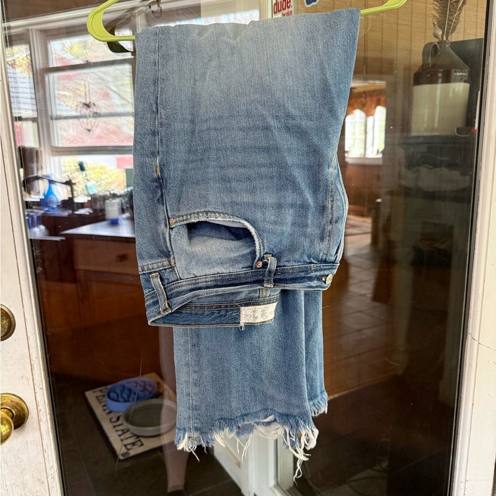 Free People Medium/Light Wash Ankle Jeans with Distressed Hem